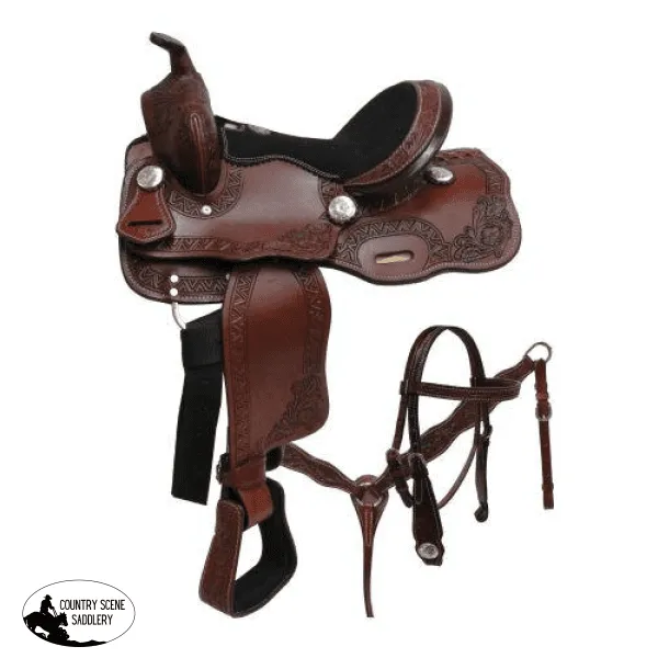 12" Double T pony saddle set with floral tooling.