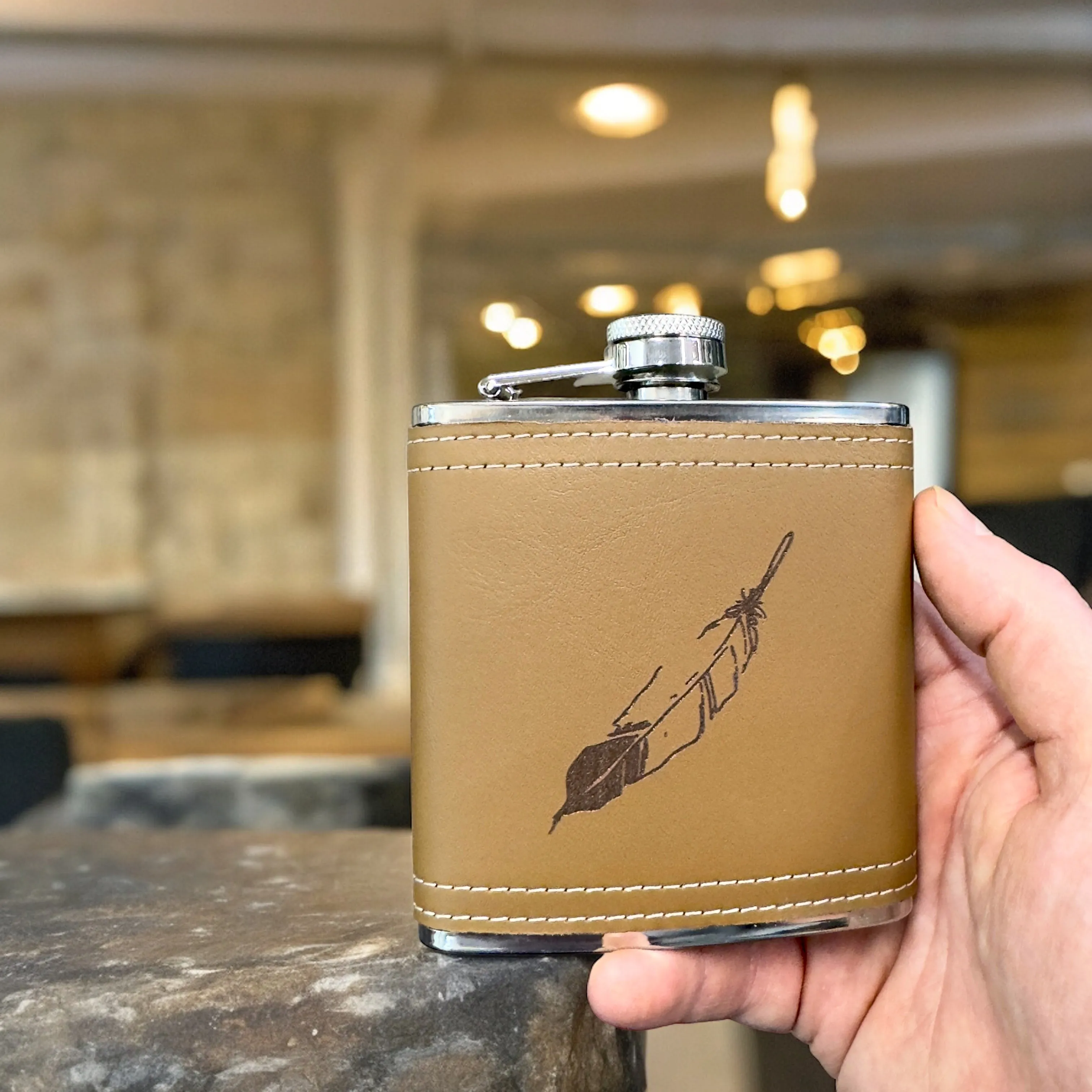 6oz Feather Leather Flask