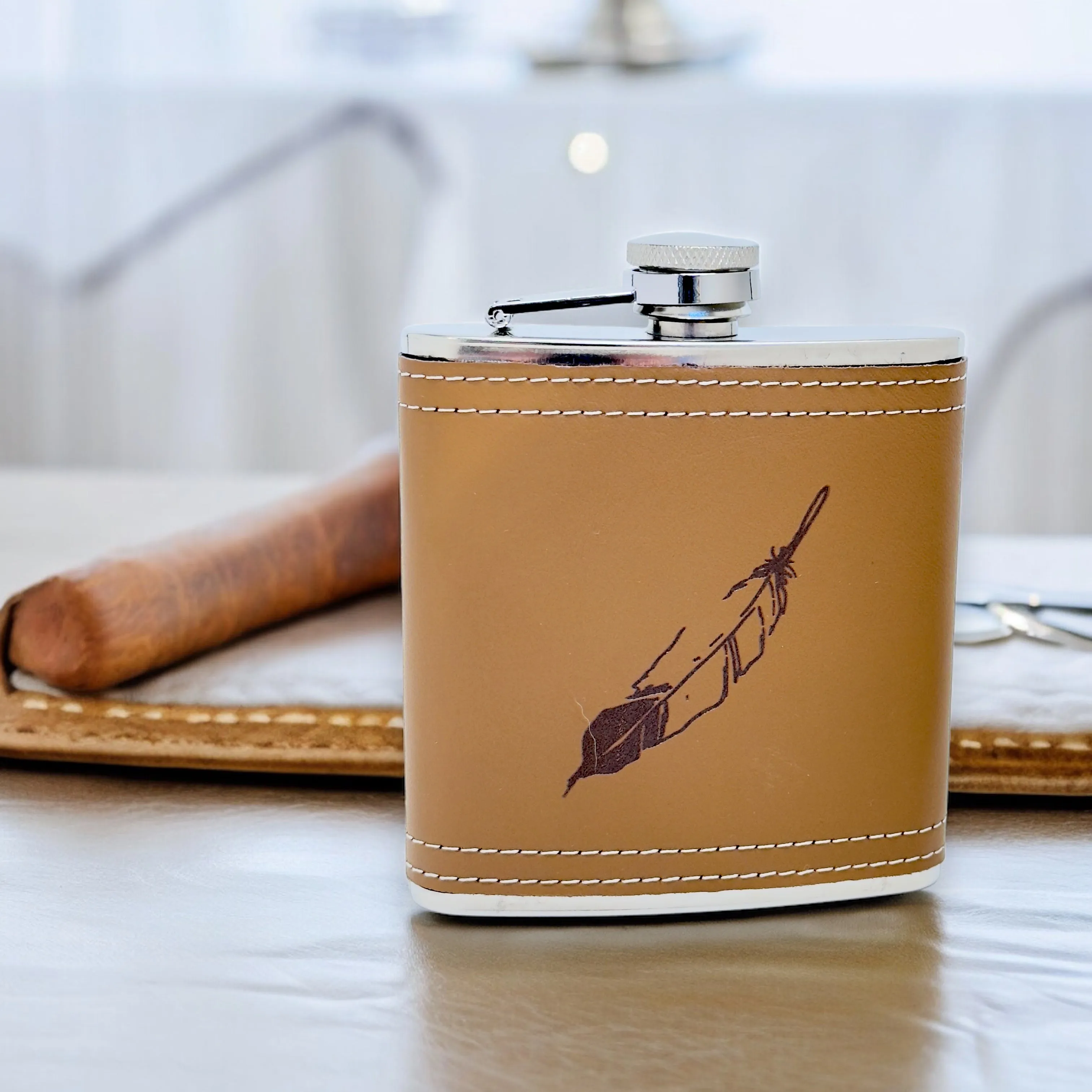 6oz Feather Leather Flask