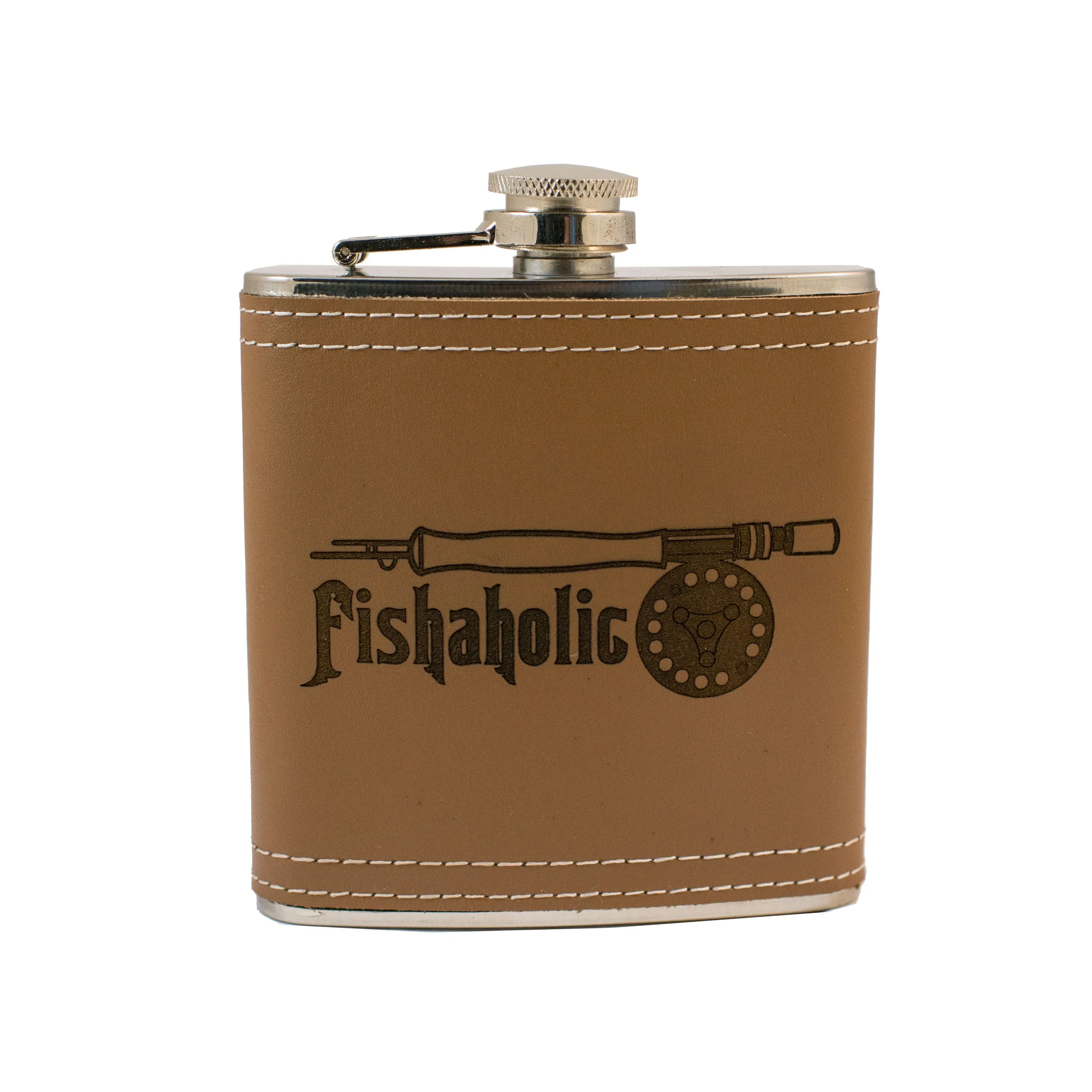 6oz Fishaholic Fly Fishing Leather Flask