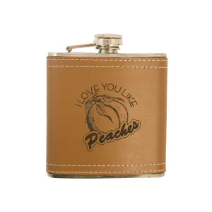 6oz I Love You Like Peaches Leather Flask