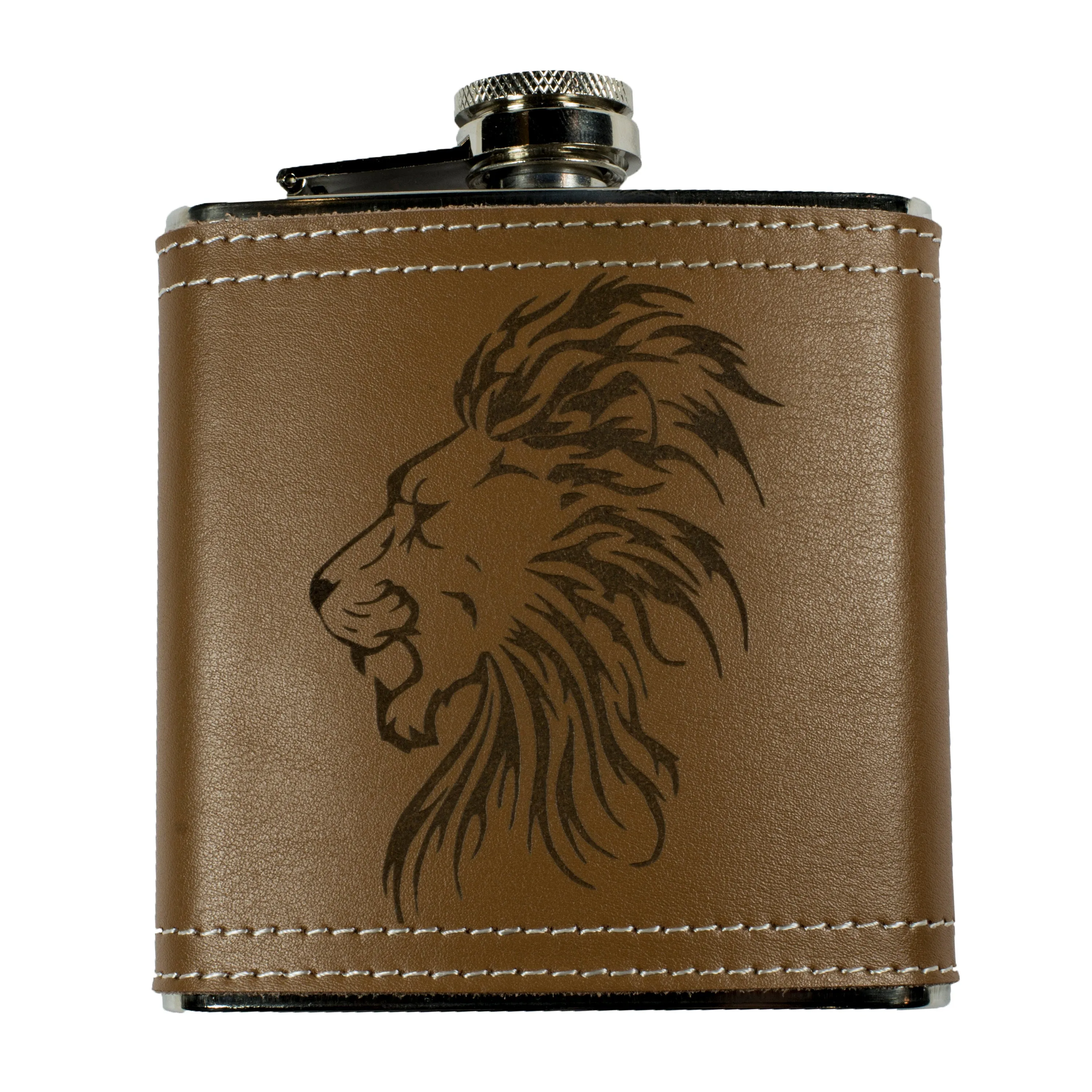 6oz Lion Leather Flask