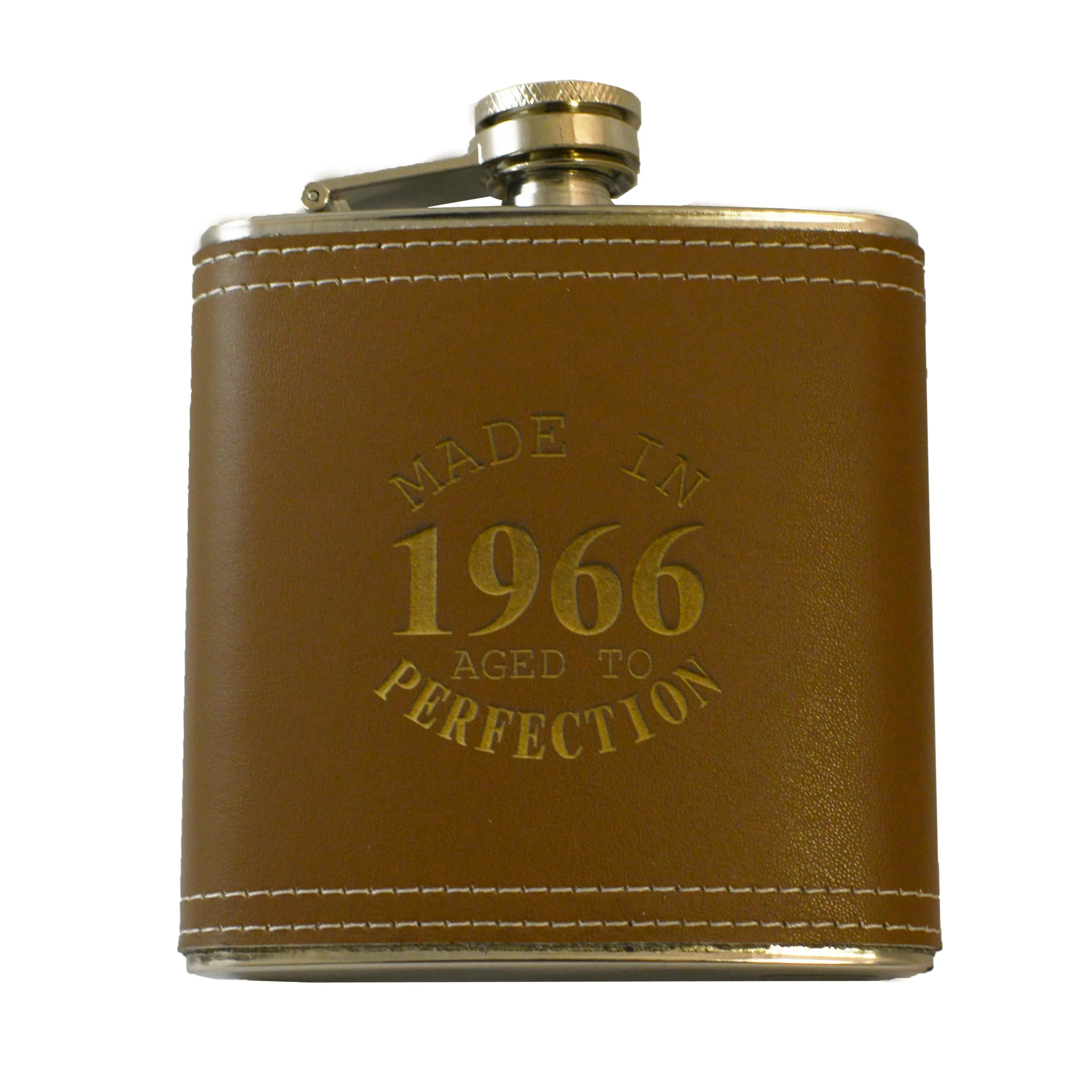 6oz Made in 1966 Aged to Perfection Leather Flask