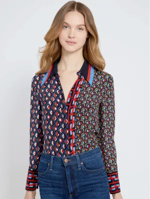 Alice   Olivia - Willa Large Collar Placket Top in Mod Moon Multi