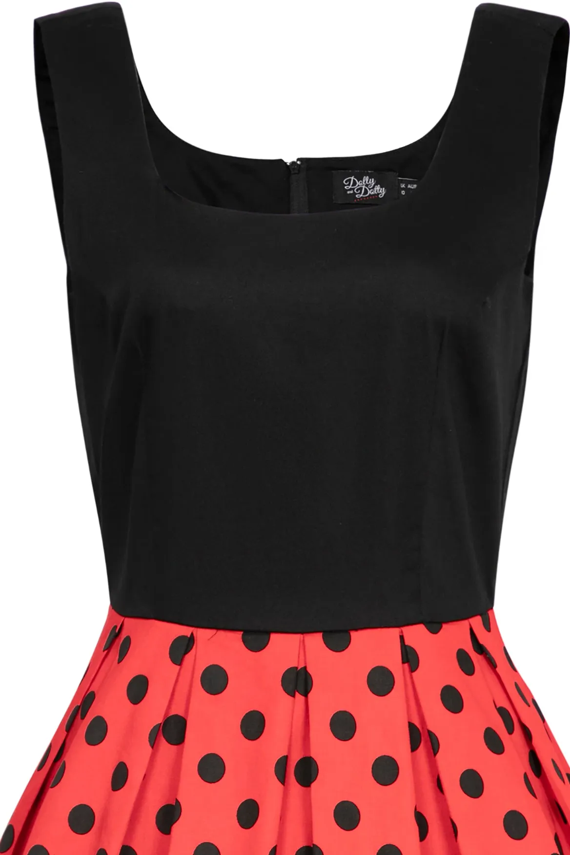 Amanda Retro Flared Dress in Black/Red Polka Dot