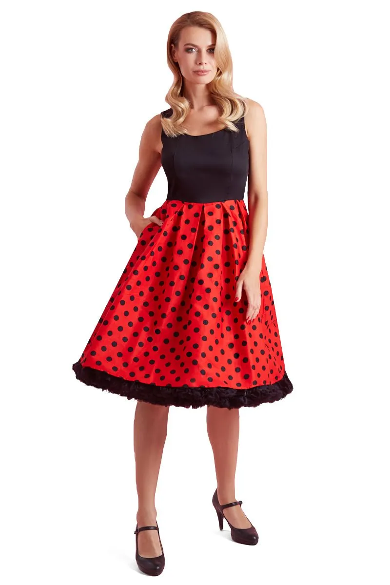 Amanda Retro Flared Dress in Black/Red Polka Dot