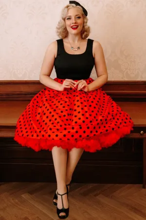 Amanda Retro Flared Dress in Black/Red Polka Dot