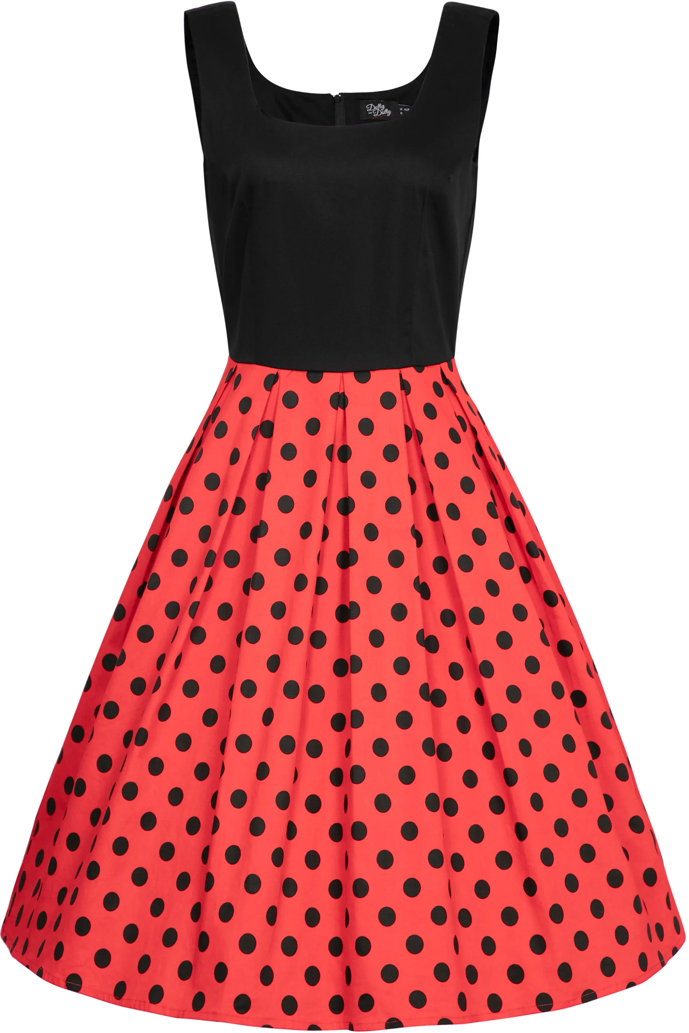 Amanda Retro Flared Dress in Black/Red Polka Dot