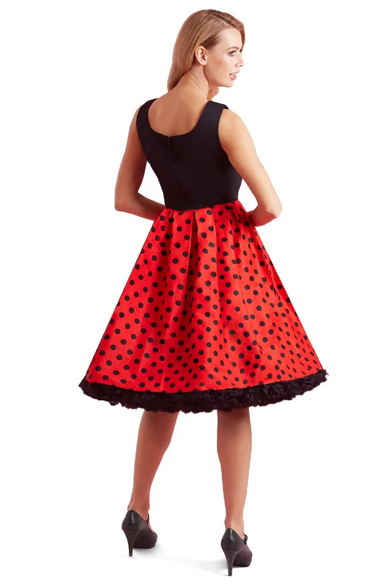 Amanda Retro Flared Dress in Black/Red Polka Dot