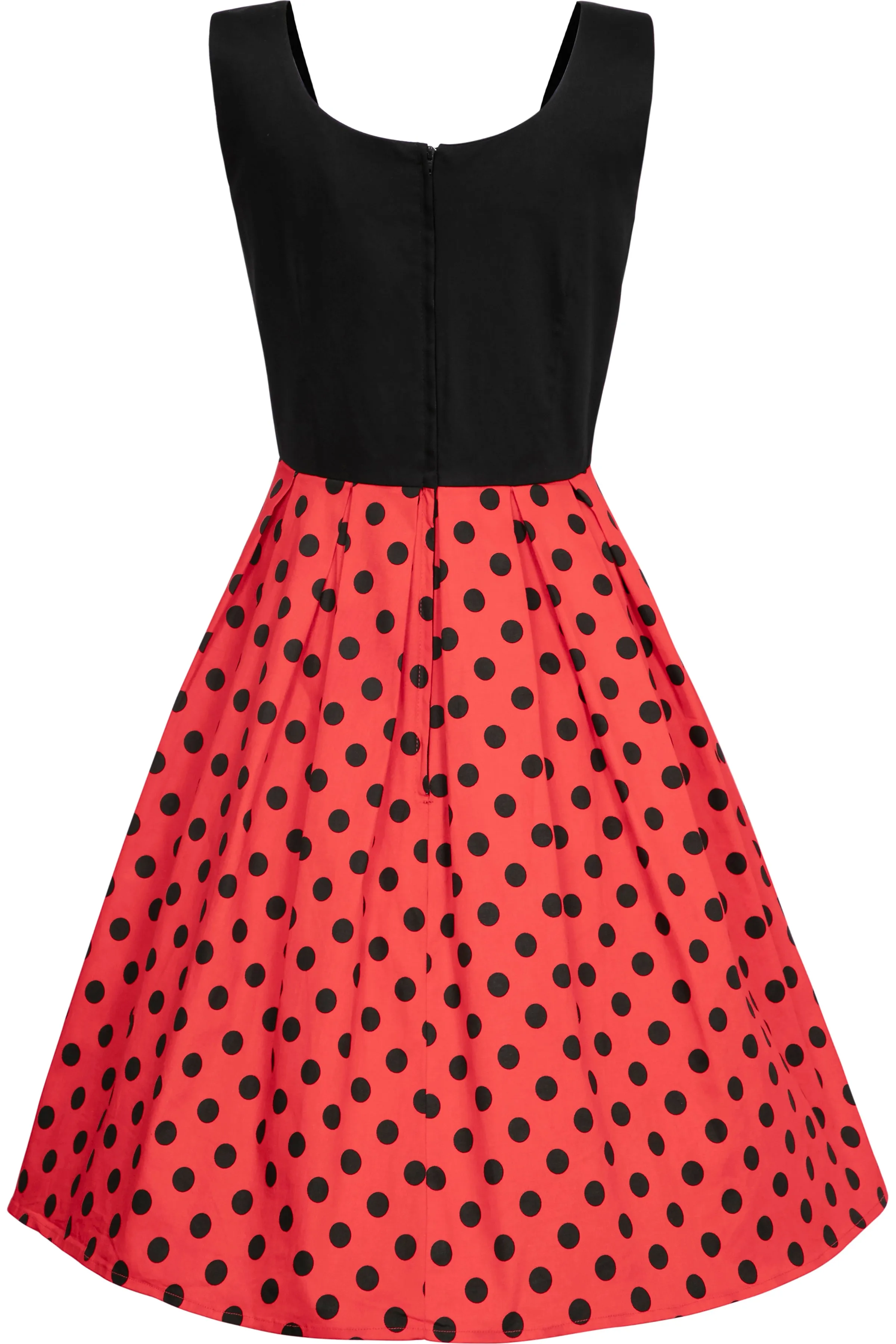 Amanda Retro Flared Dress in Black/Red Polka Dot