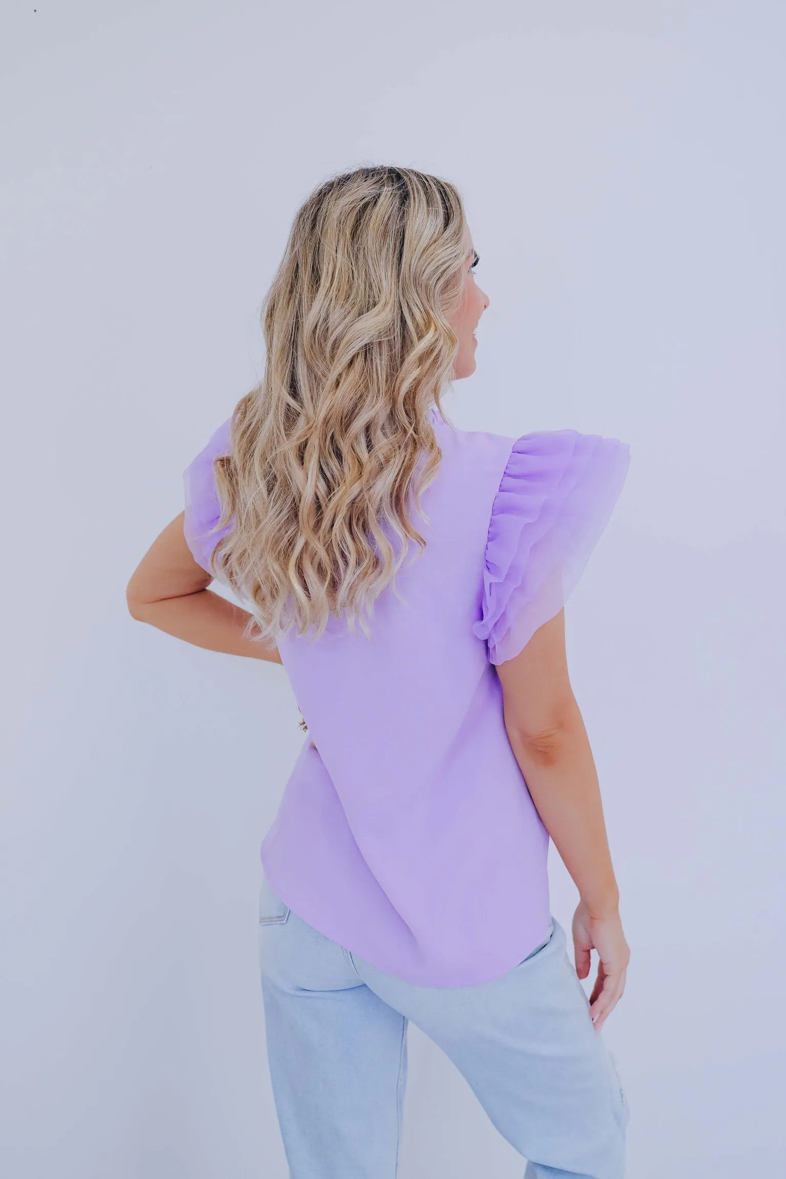 Angelica Tulle Ruffle Sleeve Top - Lavender