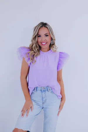 Angelica Tulle Ruffle Sleeve Top - Lavender