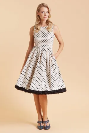 Annie Retro Beige & Black Polka Dot Dress