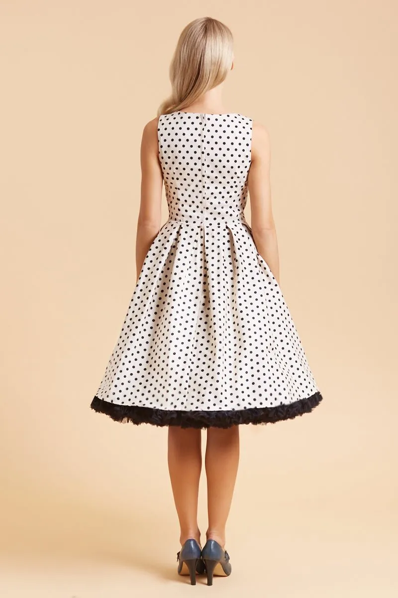 Annie Retro Beige & Black Polka Dot Dress