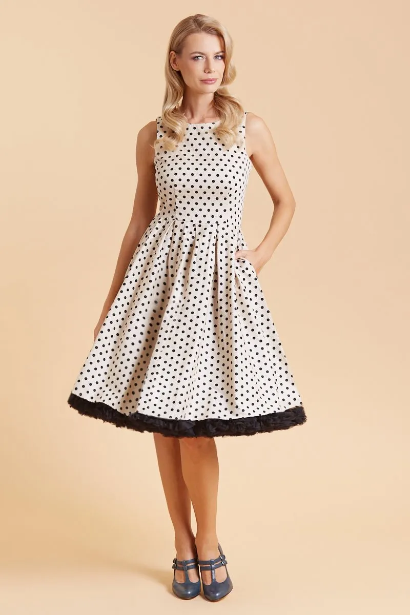 Annie Retro Beige & Black Polka Dot Dress