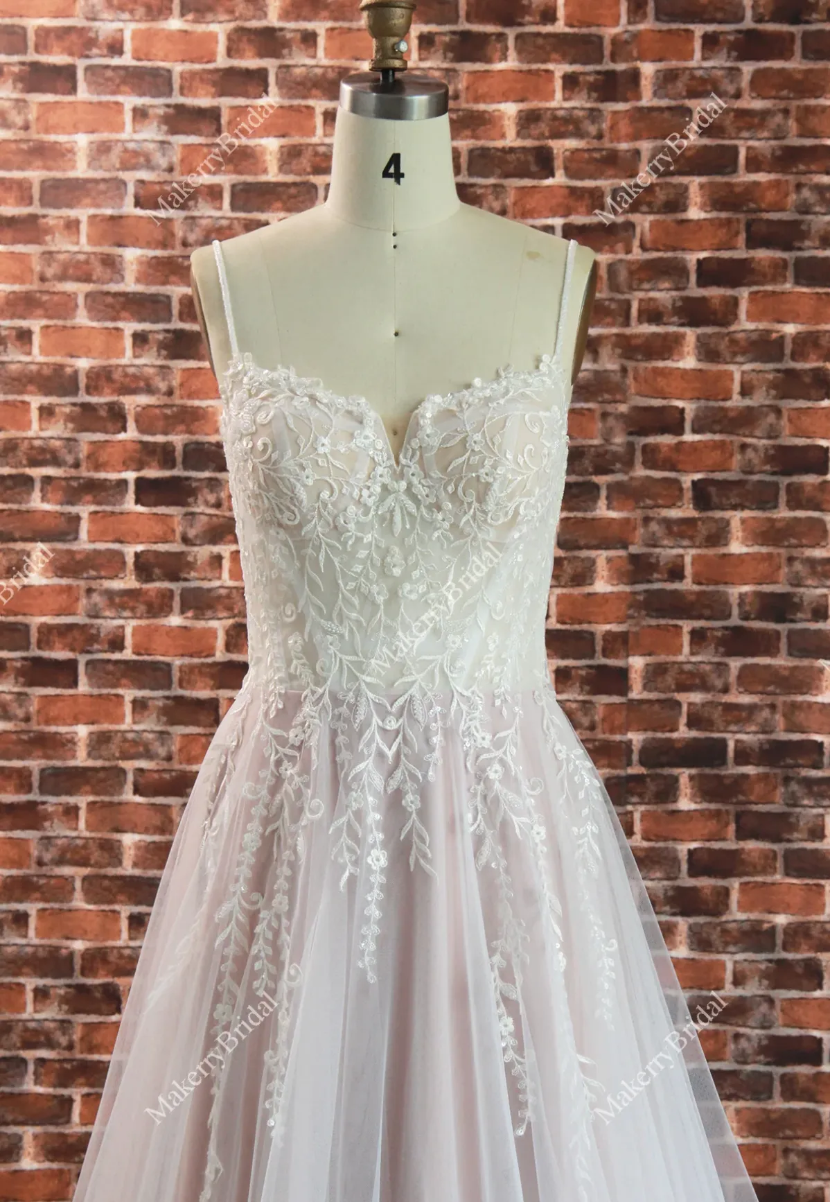 Beautiful Ethereal A-Line Wedding Dress with Spaghetti Straps