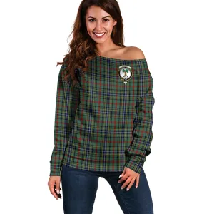 Bisset Tartan Off Shoulder Women Sweater with Family Crest