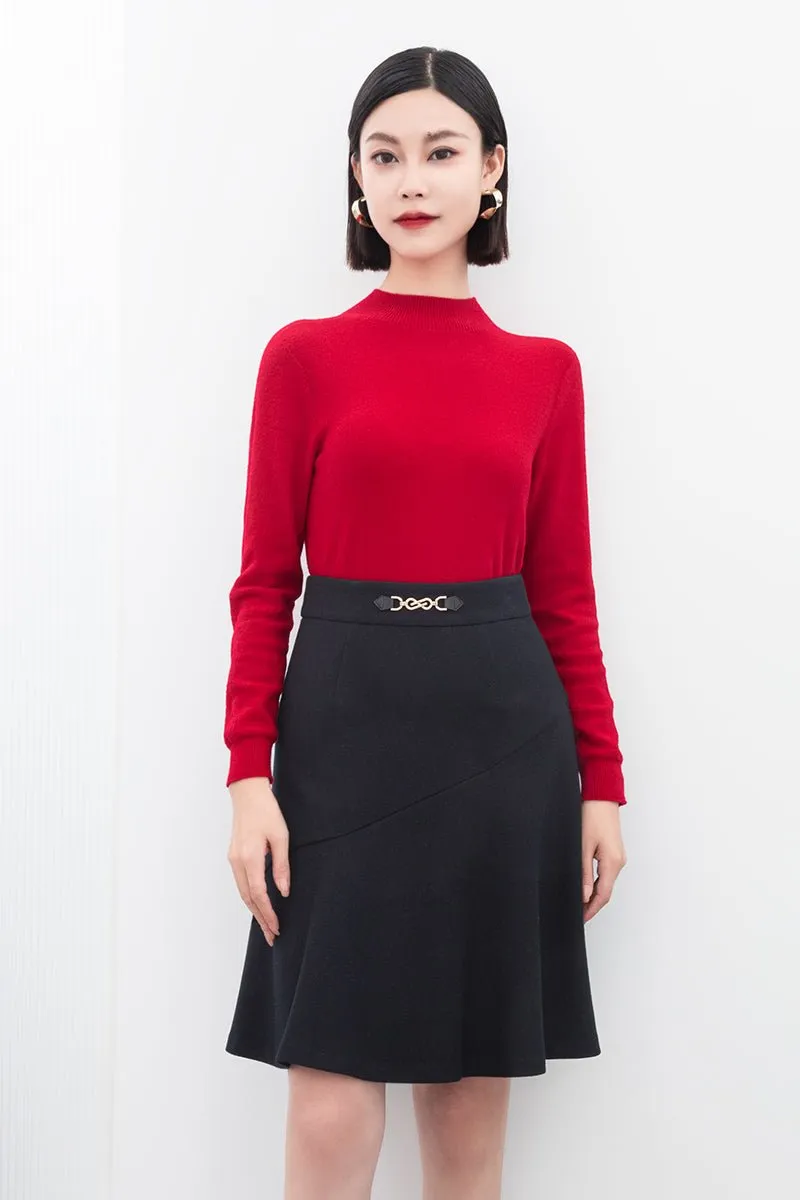 Black High Waist Midi Length Skirts