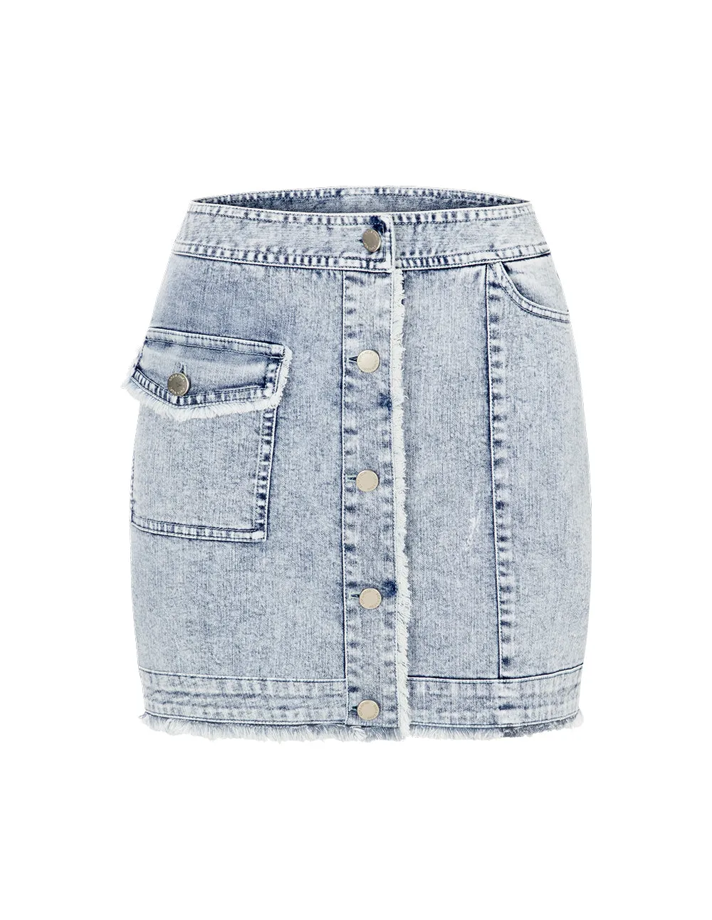 BORA AKSU Coordinating Age-Reducing Washed Blue Distressed A-Line Denim Skirt