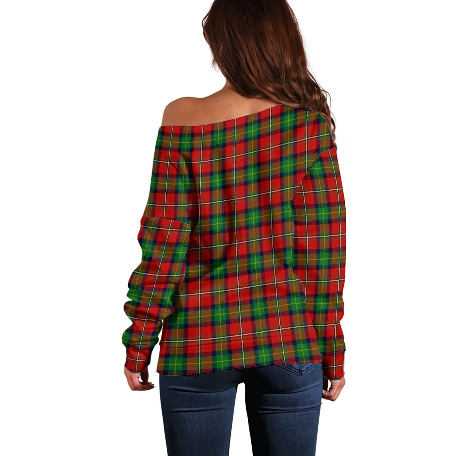 Boyd Tartan Off Shoulder Women Sweater with Family Crest