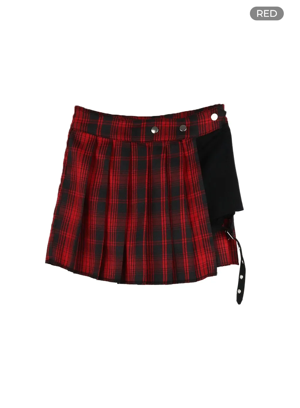 Button Unbalanced Pleated Mini Skirt OM426