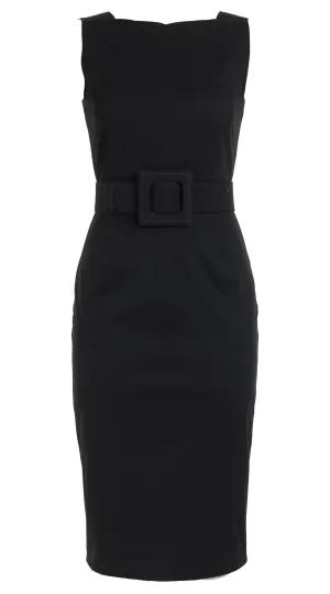 Celine Dress High Boat Neck Sleeveless Long Length Cotton Dobby Stretch_Solid_Black