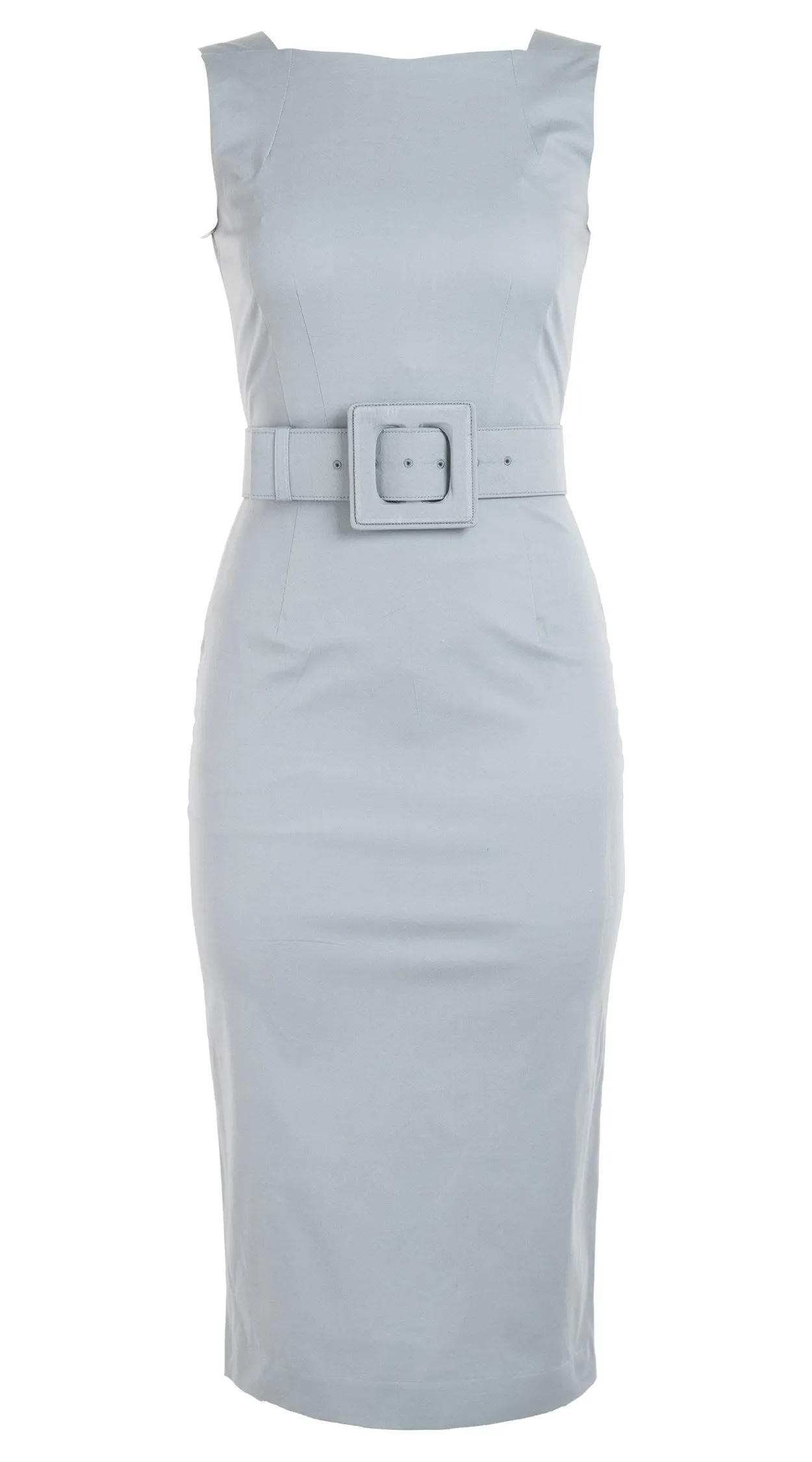 Celine Dress High Boat Neck Sleeveless Midi Length Cotton Dobby Stretch_Solid_Shade Grey