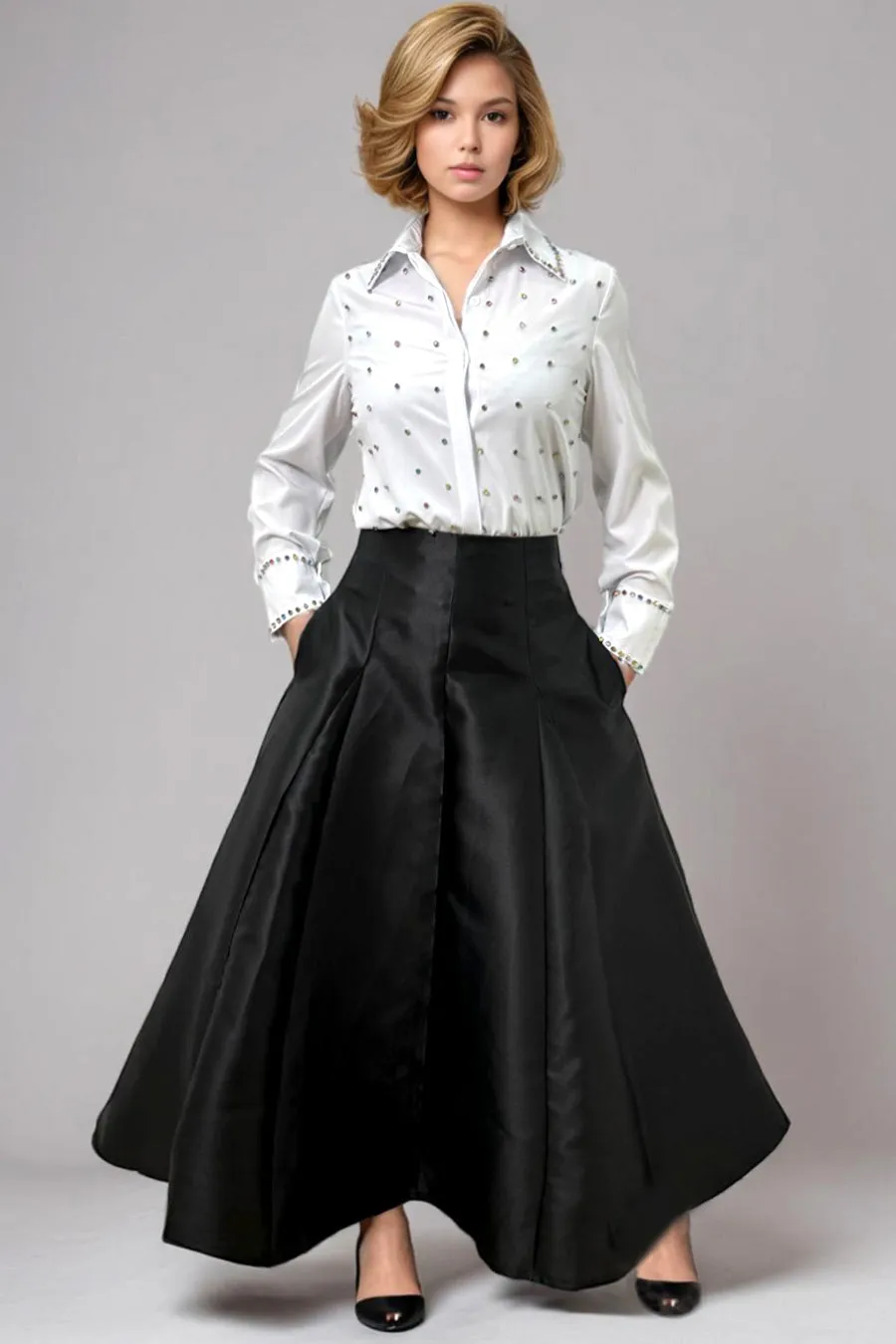 CH0049 A-LINE MAXI SKIRT (GRN, BLK, WHT)