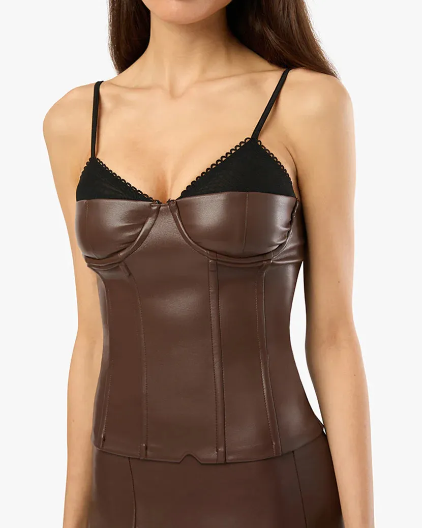 Corset Vegan Leather Top Brown