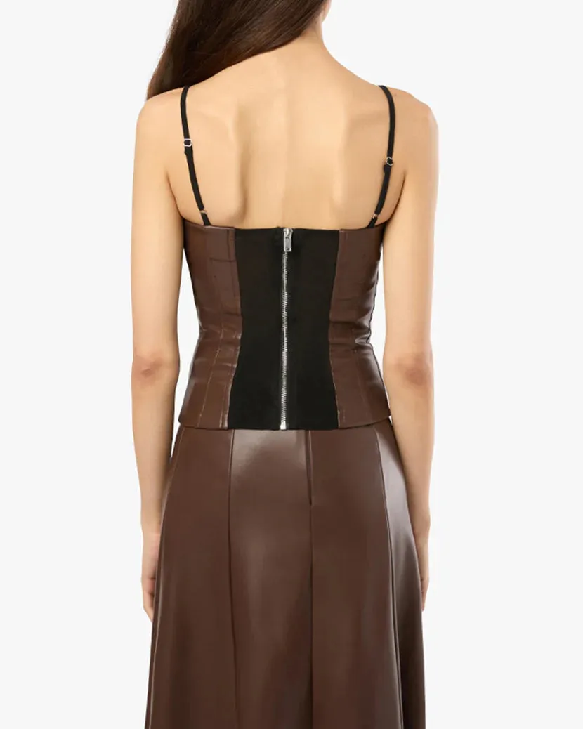 Corset Vegan Leather Top Brown