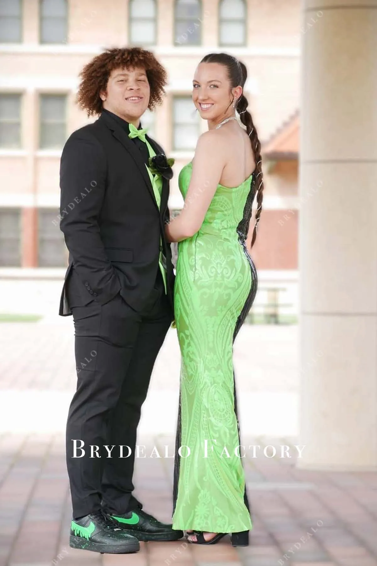 Custom Split Color Sequin One Shoulder Mermaid Prom Dress