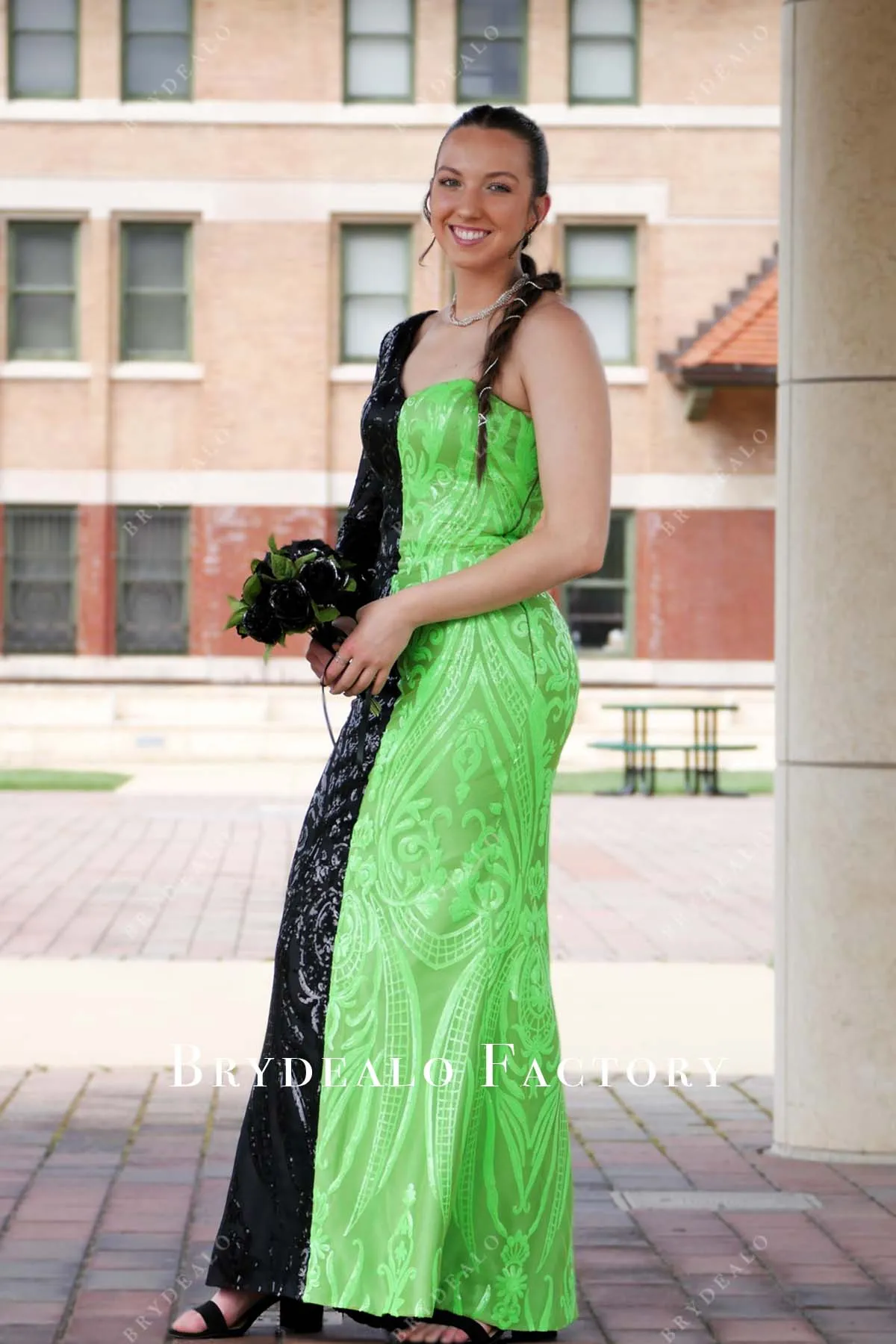 Custom Split Color Sequin One Shoulder Mermaid Prom Dress