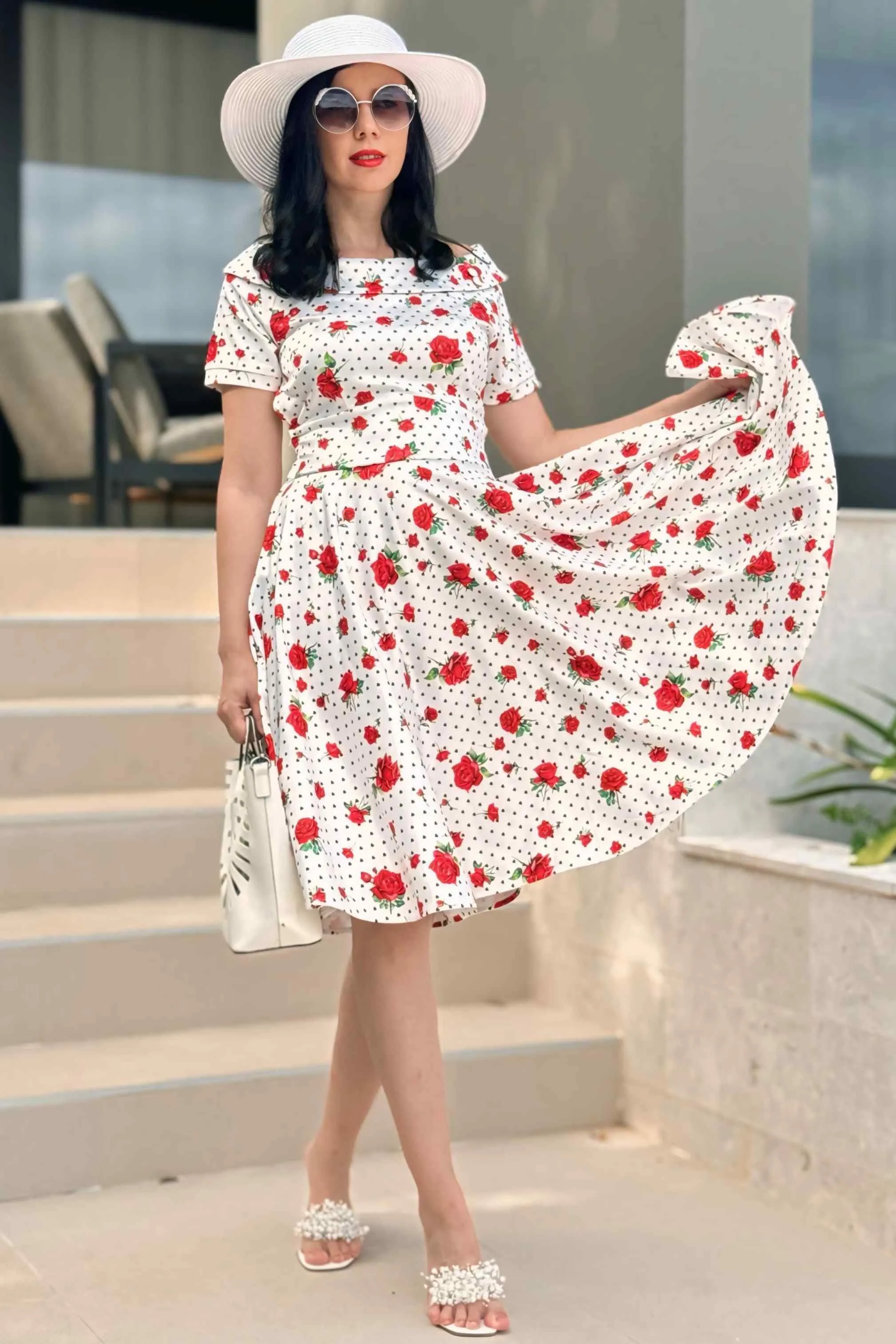 Darlene Retro Heart & Rose Dress