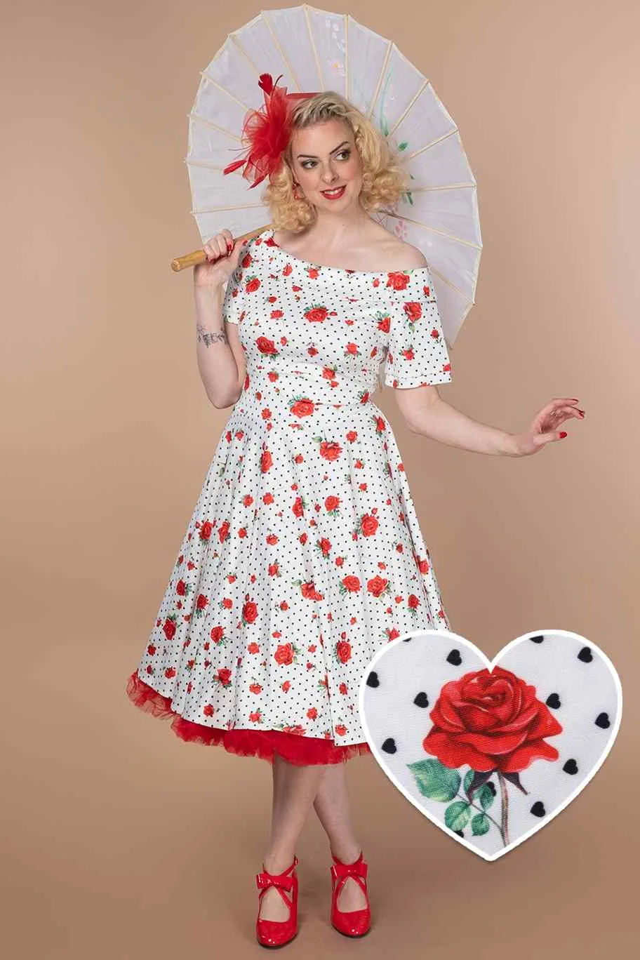 Darlene Retro Heart & Rose Dress