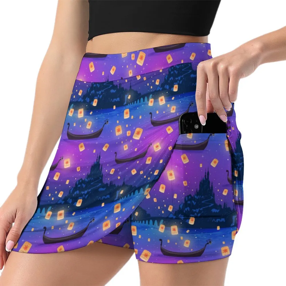 Disney Tangled Rapunzel Floating Lanterns Athletic A-Line Skirt With Pocket