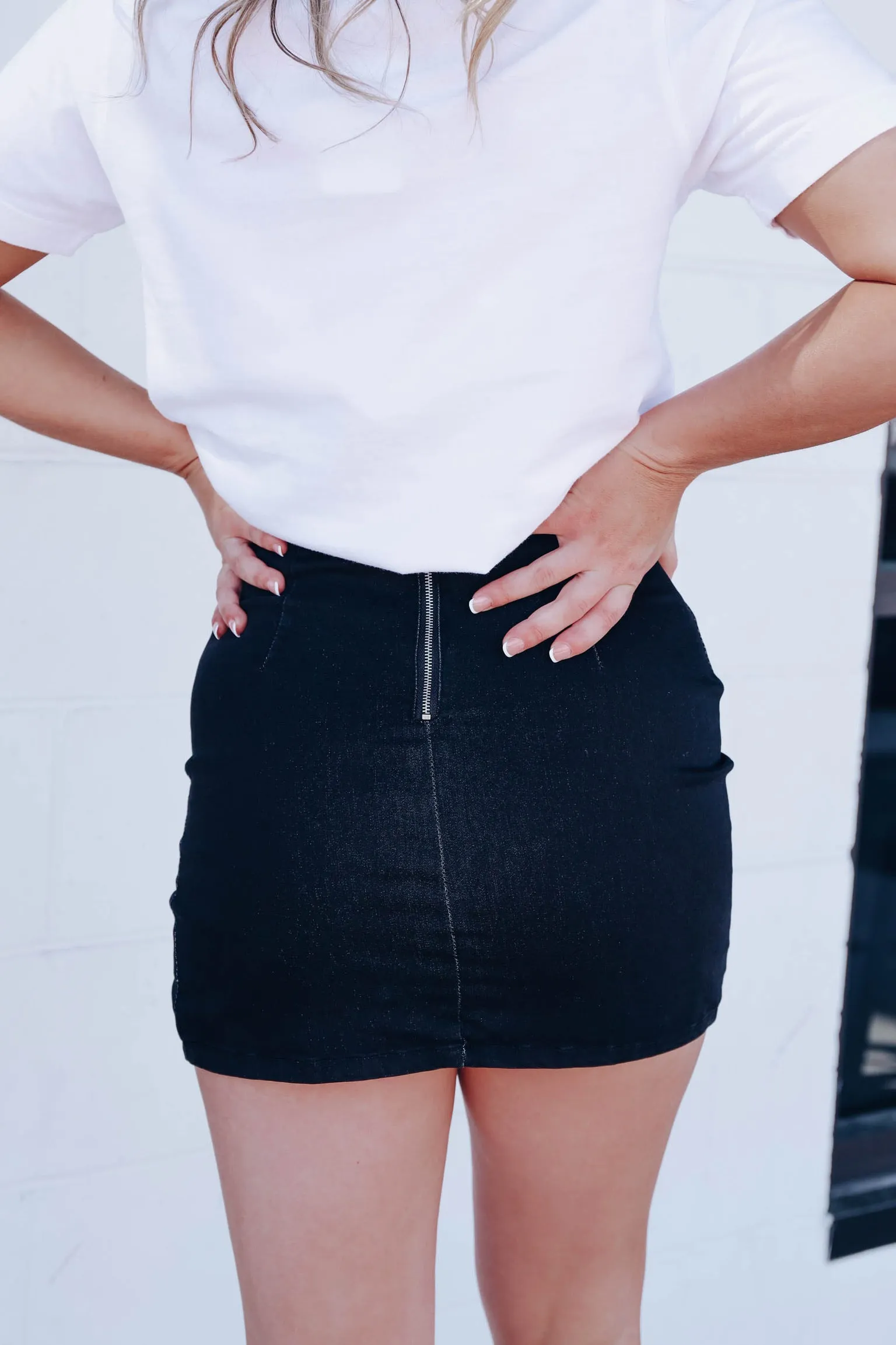 Dresden Denim Slit Mini Skirt - Black