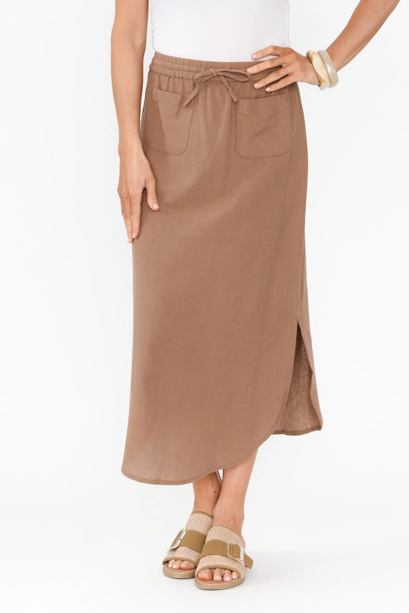 Ember Mocha Cotton Blend Drawstring Skirt