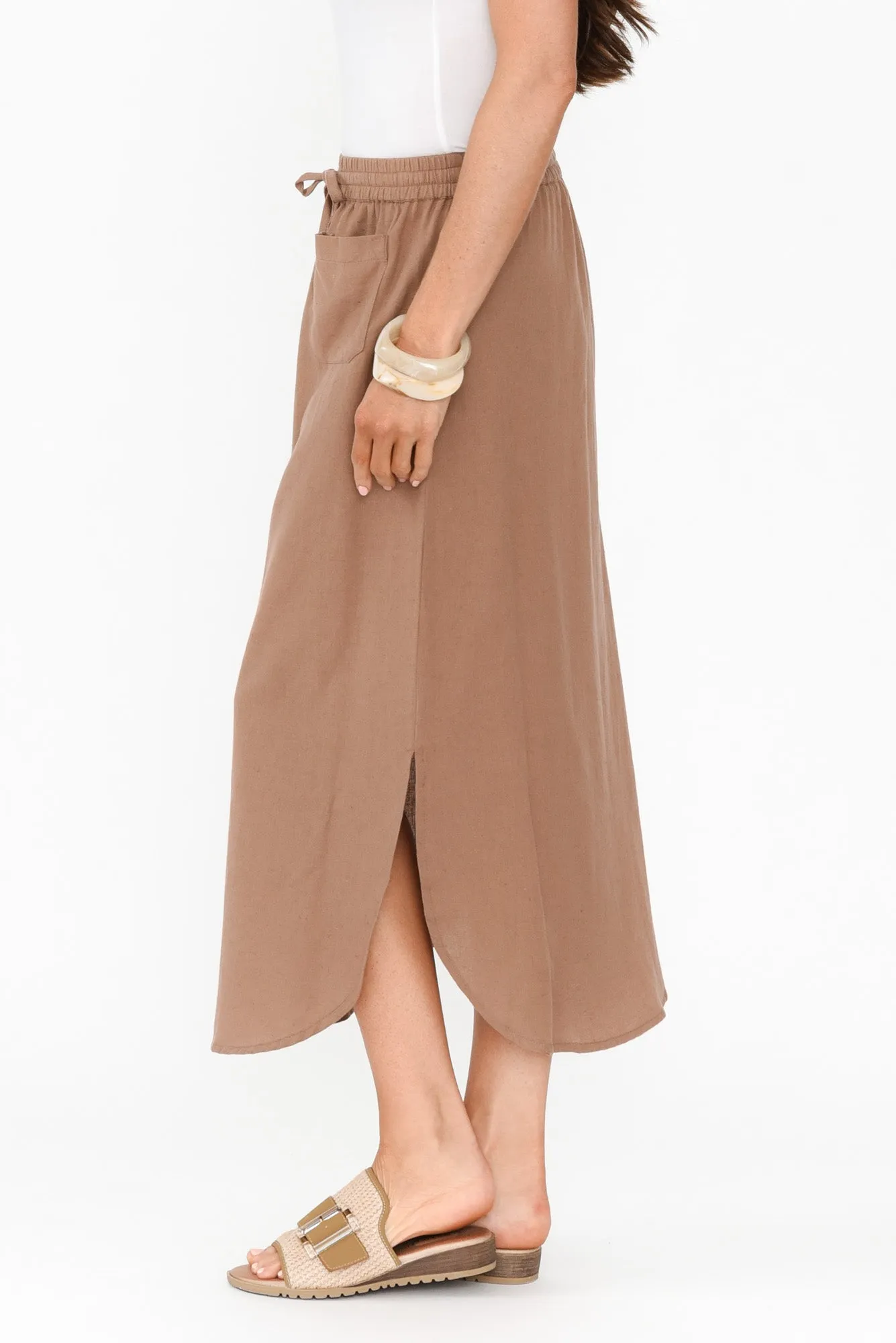 Ember Mocha Cotton Blend Drawstring Skirt