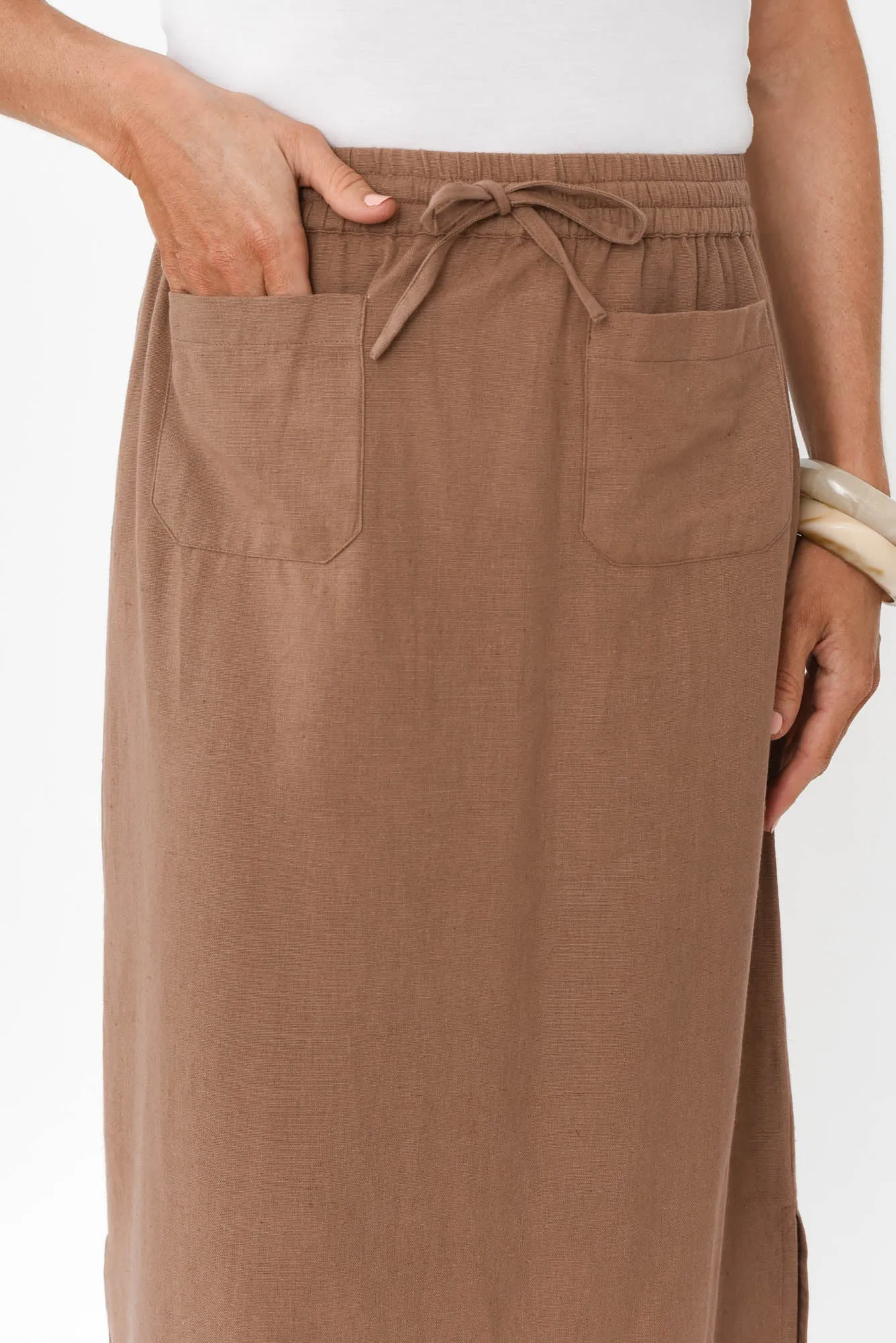 Ember Mocha Cotton Blend Drawstring Skirt