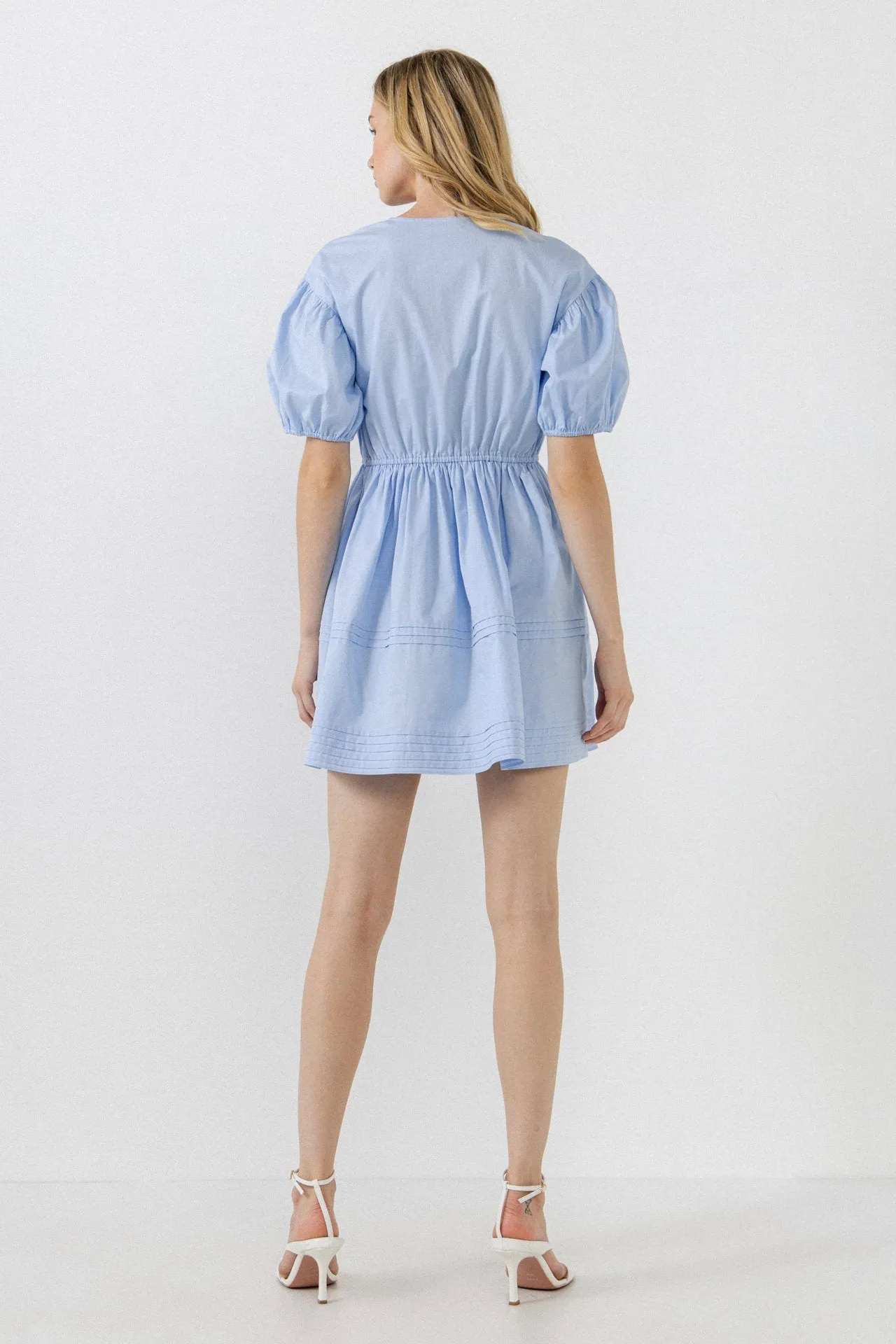 English Factory - Blouson Pleated Puff Sleeve Dress