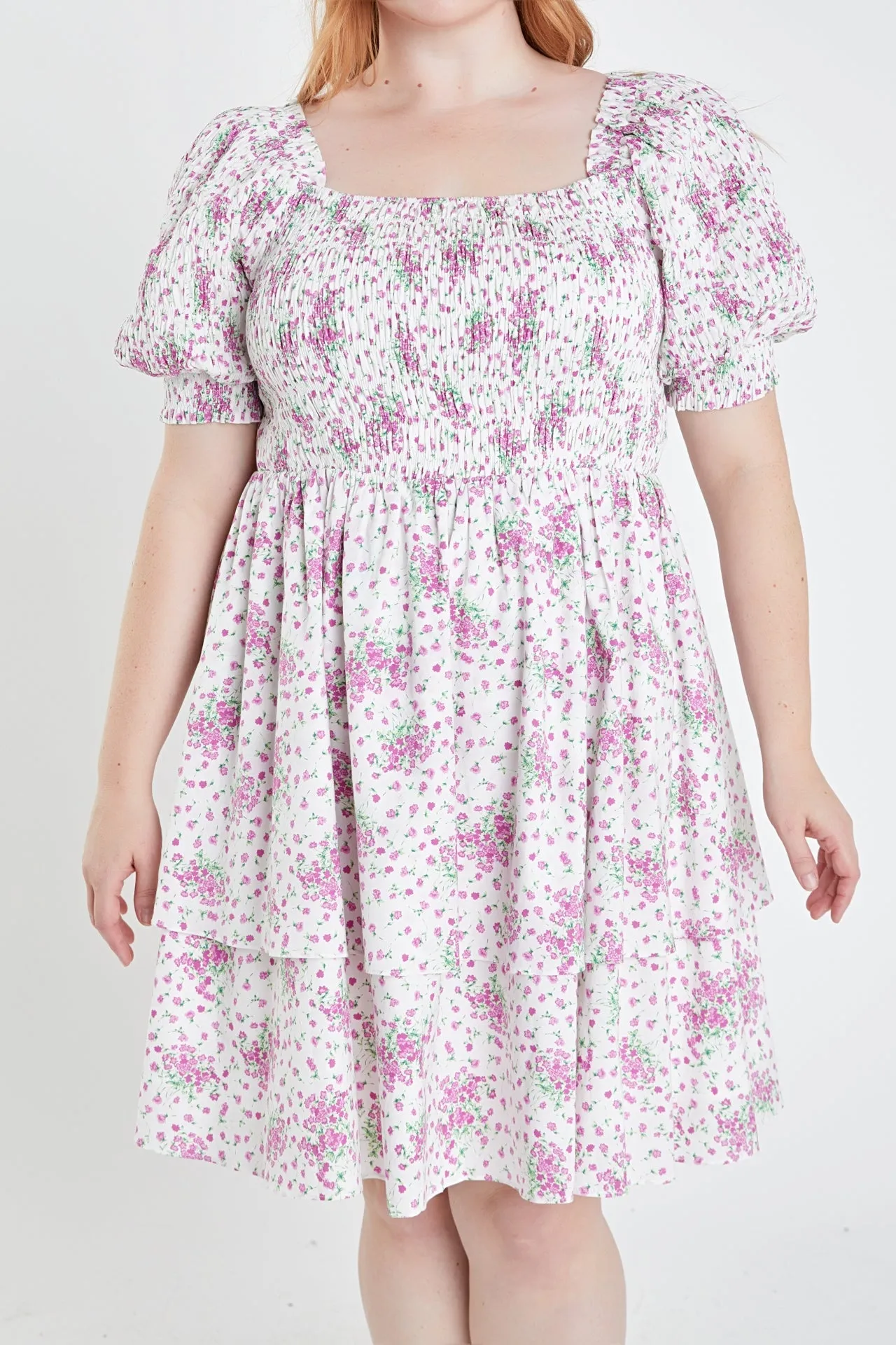 English Factory - Plus Size Tiered Smocked Mini Dress