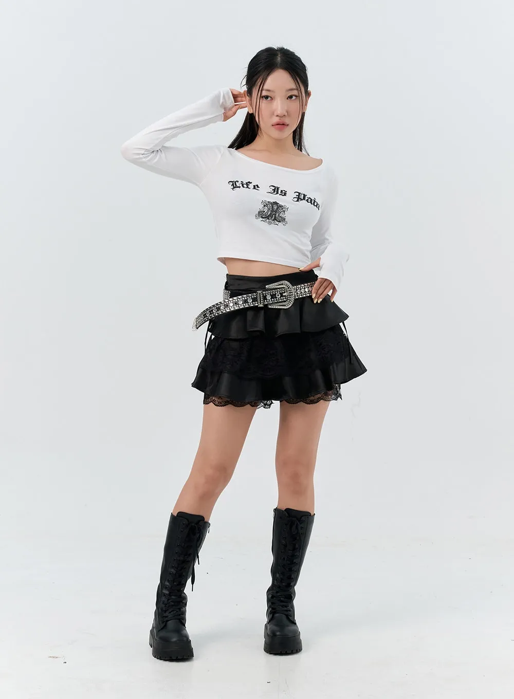 Frilly Lace Tiered Mini Skirt IS306