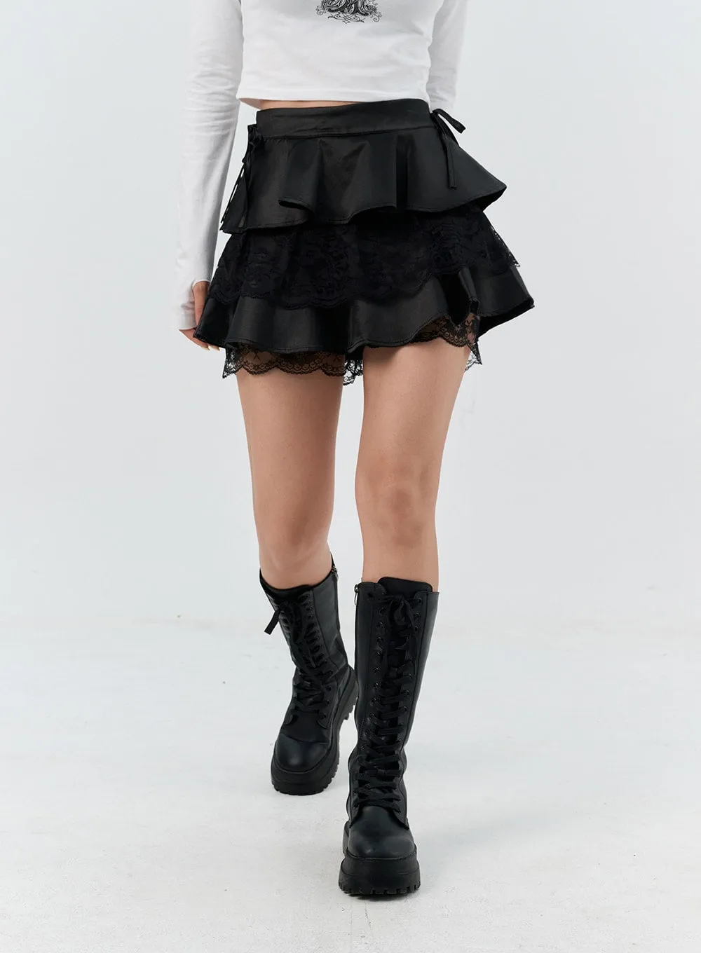 Frilly Lace Tiered Mini Skirt IS306