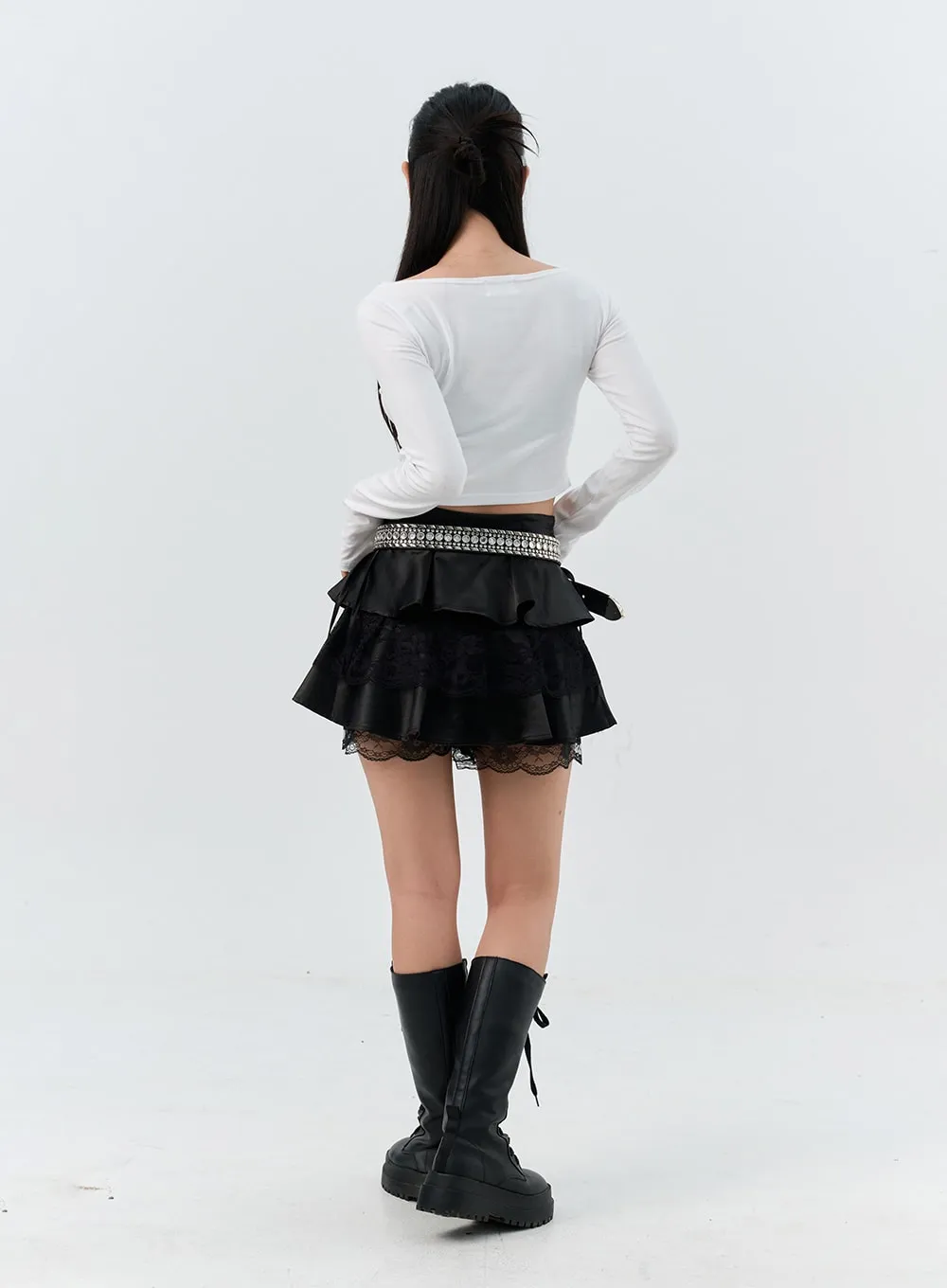 Frilly Lace Tiered Mini Skirt IS306