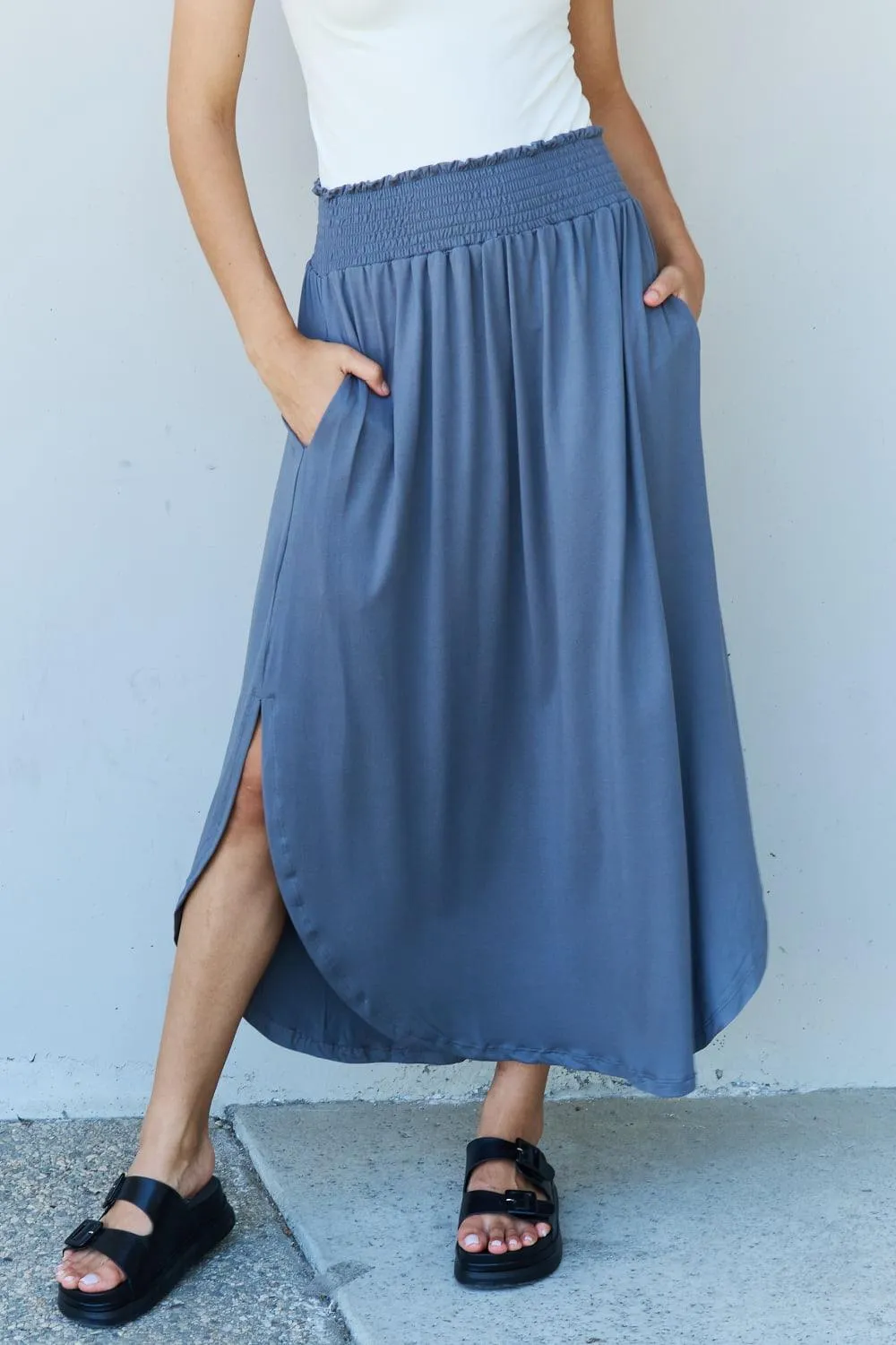 Full Size High Waist Scoop Hem Maxi Skirt