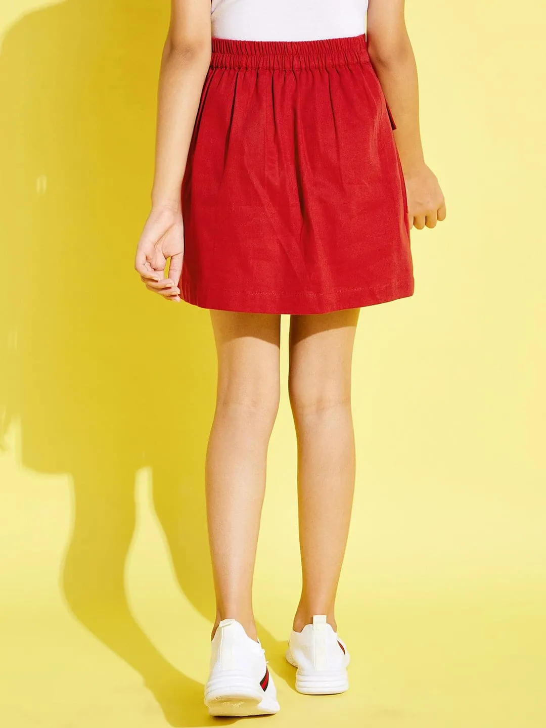 Girls Red Solid Twill Mini Skirt - Lyush Kids