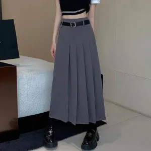 Grey Ruffles Casual Female Suit Skirts High Waist A-line Slim Straight Solid Color Simple Office Lady Summer Loose Skirt