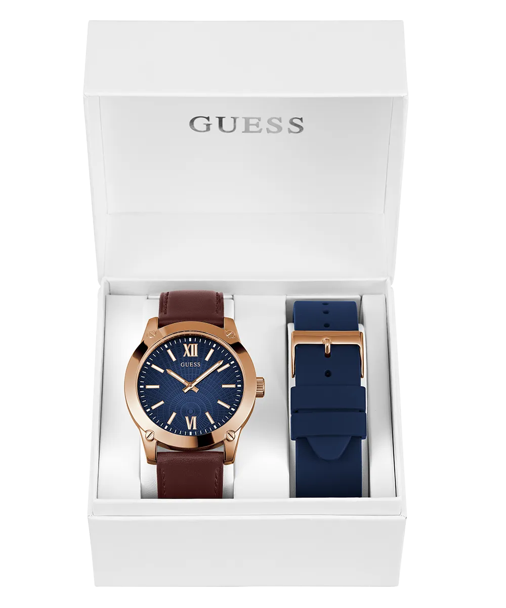 GUESS Mens Rose Gold Tone Analog Watch Box Set