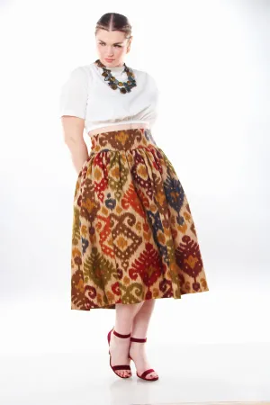 High Waist Ikat Print Flare Skirt- JIBRI