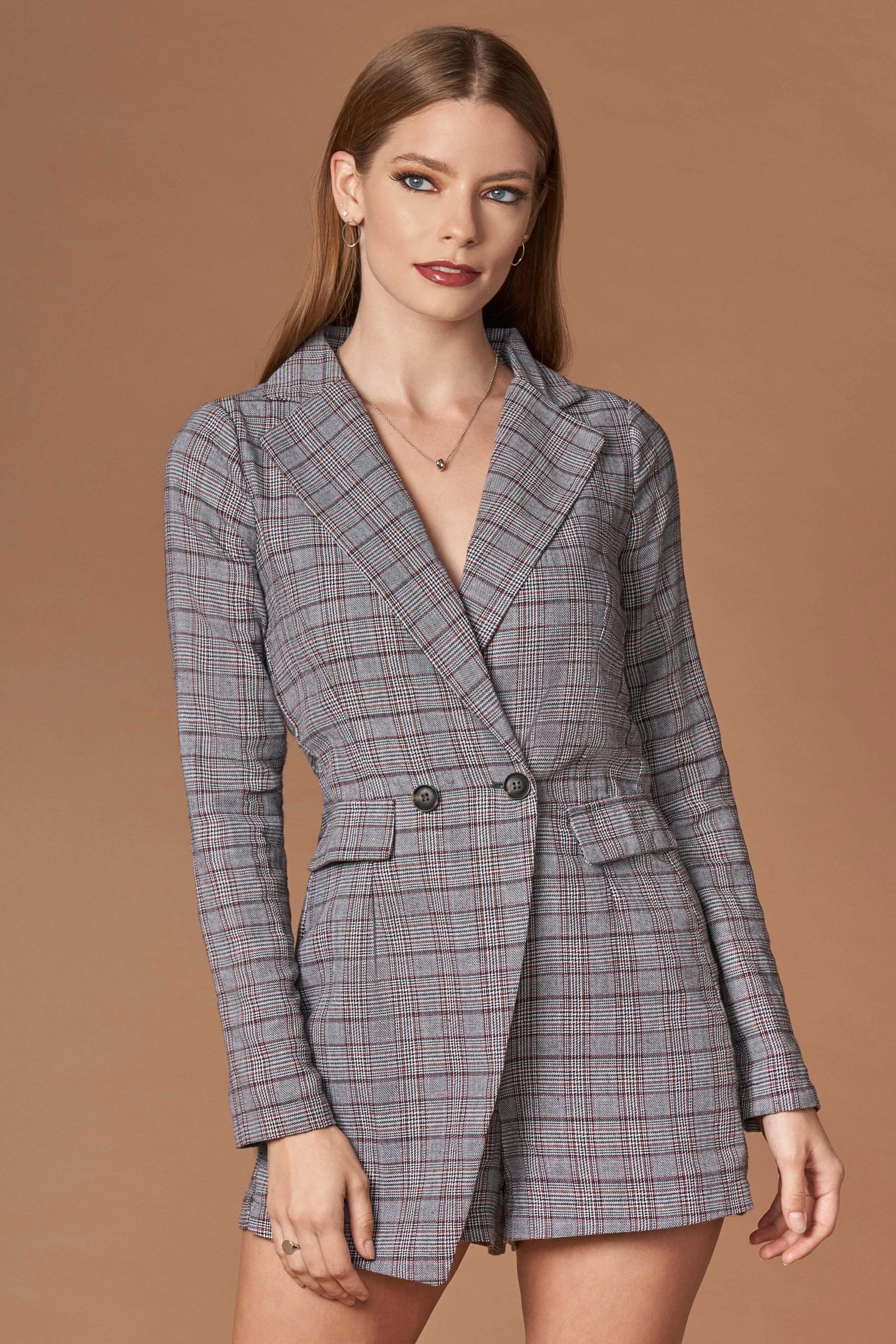 Icon Grey Plaid Blazer Romper